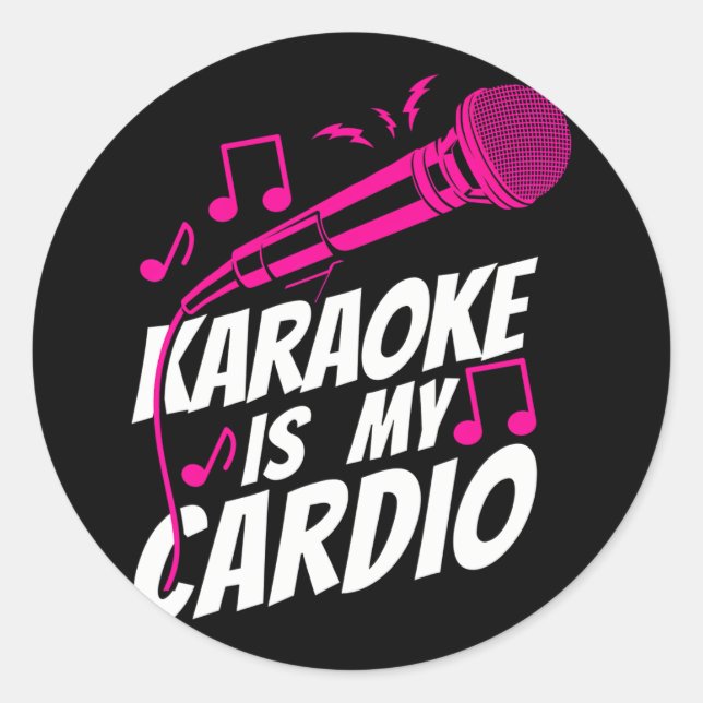 Pegatina Redonda El cantante de karaoke Karaoke es mi cardio (Anverso)