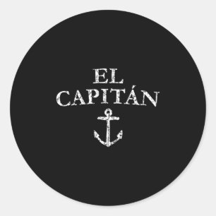 Pegatina Redonda El Capitán Anchor Navegación en Barco