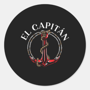 Pegatina Redonda El capitán ancla barco capitán de barco marinero