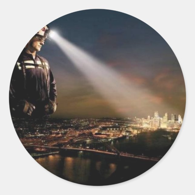 Pegatina Redonda EL CARBÓN MANTIENE NUESTRAS LUCES encendidas (Anverso)