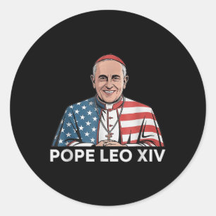 Pegatina Redonda El cardenal Robert Francis Prevota al Papa Leo Xiv