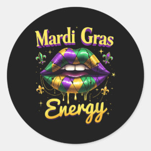 Pegatina Redonda El Carnaval de Energía del Mardi Gras levanta Nuev