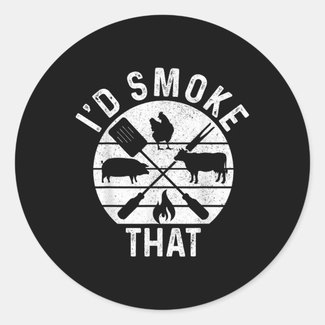 Pegatina Redonda El Carnicero De Chef Bbq Humeaba Esa Carne De Cerd (Anverso)