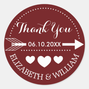 Pegatina Redonda El casarse del corazón de color rojo oscuro le