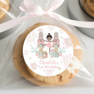 Pegatina Redonda El Cascanueces Ballet Rosado 1er Cumpleaños