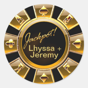 Pegatina Redonda El Casino del Jackpot de Las Vegas Chip negro/oro