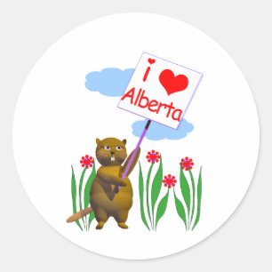 Pegatina Redonda El castor canadiense ama a Alberta