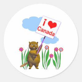 Pegatina Redonda El castor canadiense ama a Canadá