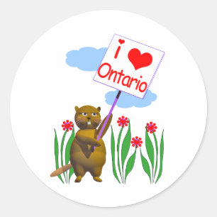 Pegatina Redonda El castor canadiense ama a Ontario