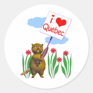 Pegatina Redonda El castor canadiense ama a Quebec