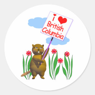 Pegatina Redonda El castor canadiense ama la Columbia Británica