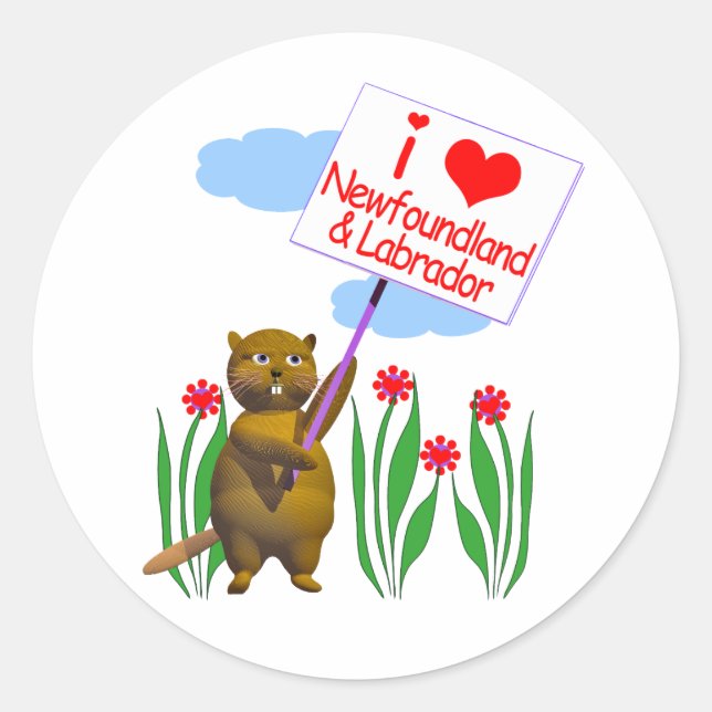 Pegatina Redonda El castor canadiense ama Terranova, Labrador (Anverso)