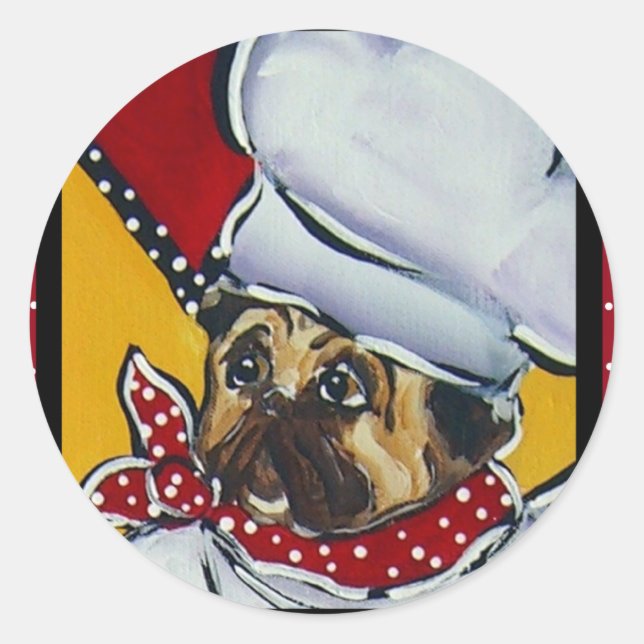 Pegatina Redonda El Chef Pug (Anverso)
