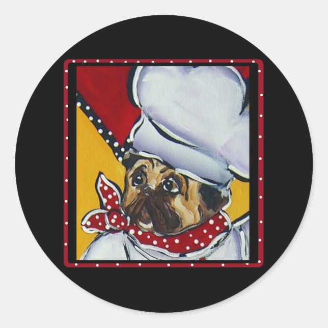 Pegatina Redonda El Chef Pug (Anverso)