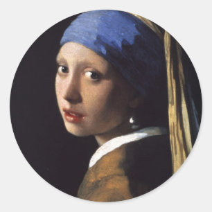 Pegatina Redonda El Chica con la Perla, por Vermeer
