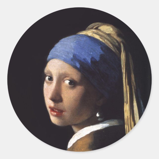 Pegatina Redonda El Chica con una perla por Johannes Vermeer (Anverso)