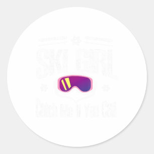 Pegatina Redonda El Chica De Esquí Me Atrapa Si Puedes