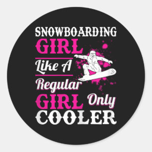 Pegatina Redonda El Chica De Snowboard Como Un Fundido Único Y Norm