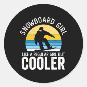 Pegatina Redonda El Chica de snowboard Cooler Funny Vintage Snowboa