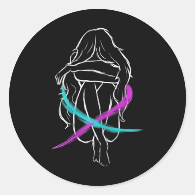 Pegatina Redonda El chica está llorando contra la prevención del su (Anverso)