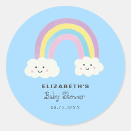 Pegatina Redonda El chico del Baby Shower arcoiris azul Kawaii mode