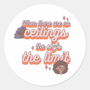 Pegatina Redonda El cielo es el límite   Retro rosa de los derechos
