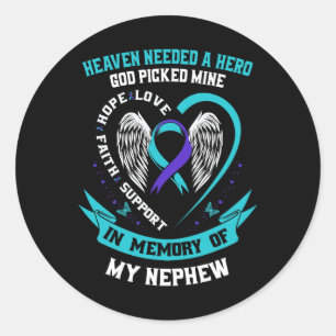 Pegatina Redonda El cielo necesita a un héroe que Dios recogió el s