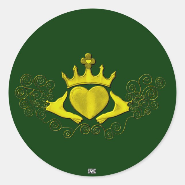 Pegatina Redonda El Claddagh (Oro) (Anverso)