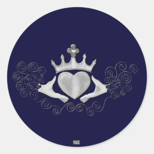 Pegatina Redonda El Claddagh (Plata)