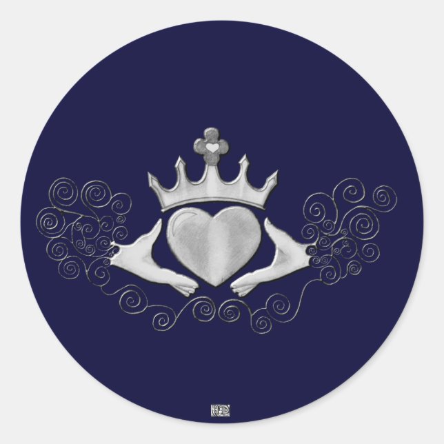 Pegatina Redonda El Claddagh (Plata) (Anverso)