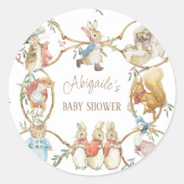 Pegatina Redonda El clásico Baby Shower de invierno Peter the Rabbi