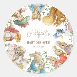 Pegatina Redonda El clásico Baby Shower Peter the Rabbit