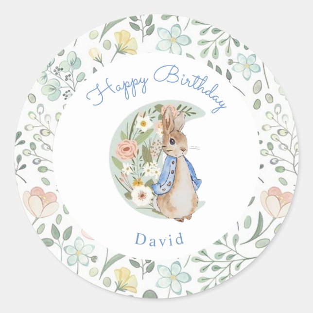 Pegatina Redonda El clásico Peter the Rabbit Beatrix Potter Cumplea (Anverso)