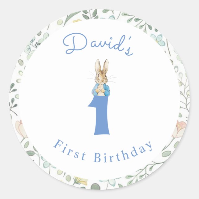 Pegatina Redonda El clásico Peter the Rabbit Beatrix Potter Cumplea (Anverso)