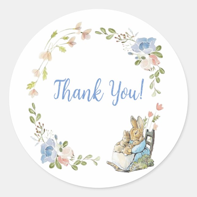 Pegatina Redonda El clásico Peter the Rabbit Twin Baby Shower (Anverso)