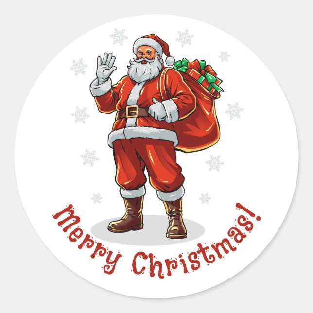 Pegatina Redonda El clásico Santa Claus trae regalos de Navidad (Anverso)