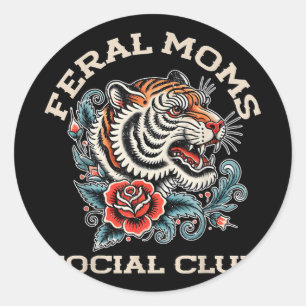 Pegatina Redonda El club social Somebodys Feral Wife Mom Life Trend