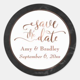 Pegatina Redonda El cobre salva el guión de fecha sobre el mármol n