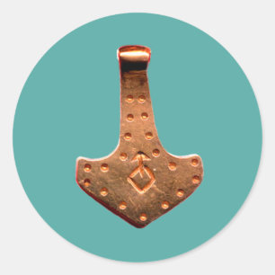 Pegatina Redonda El cobre Thor Hammer verde azulado grandes pegatin