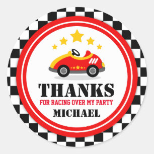 Pegatina Redonda El coche de carreras le agradece favorecer la