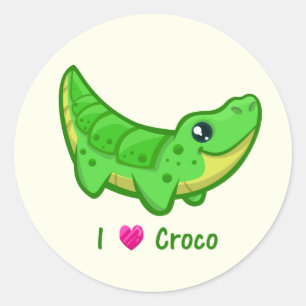 Pegatina Redonda El cocodrilo lindo ama a los niños personalizados