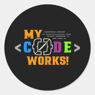 Pegatina Redonda El código funciona divertido programador codifican
