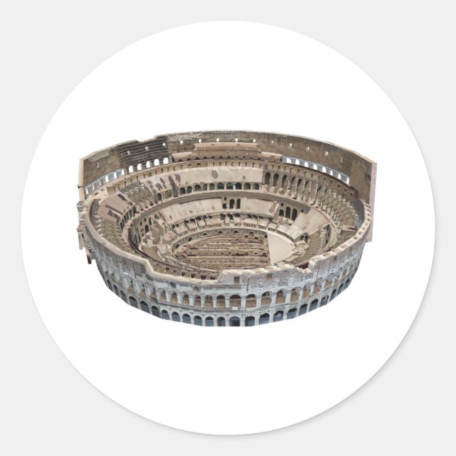 Pegatina Redonda El Coliseo de Roma: Modelo 3D: (Anverso)