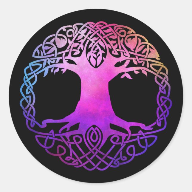 Pegatina Redonda El colorido árbol celta de la vida (Anverso)