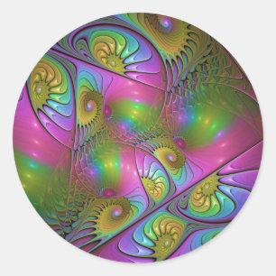 Pegatina Redonda El Colorido Arte Fractal Abstracto Trippy Luminoso
