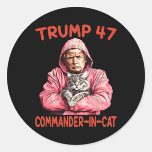 Pegatina Redonda El Comandante Trump En Un Gato Gracioso Y Trump