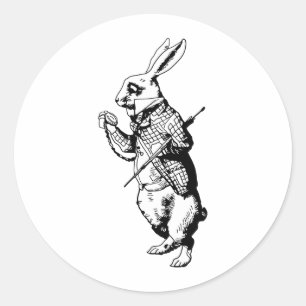 Pegatina Redonda El conejo blanco con tinta