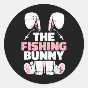 Pegatina Redonda El conejo pescador Pascua familia a juego primaver