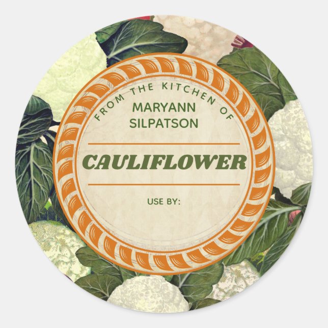 Pegatina Redonda El conservado de flores de cauliflower personaliza (Anverso)