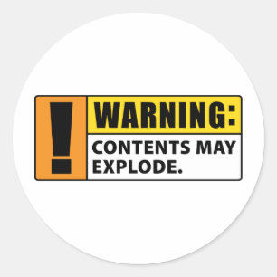 Pegatina Redonda El contenido de advertencia puede explotar